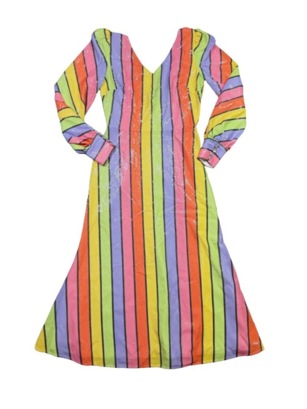 Olivia Rubin NWT Thora Dress Pride 4 Rainbow Stripe Sequin Midi Long Sleeve